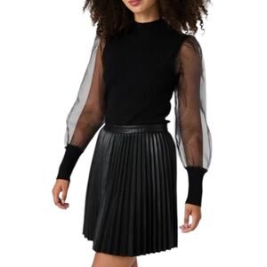 French Connection Krista Organza Sleeve Knit Black Top – Sz S